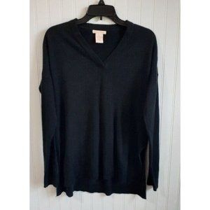 Sweet Romeo Womens Small Black V-Neck Soft Acrylic‎ Pullover Sweater Hi Lo Hem